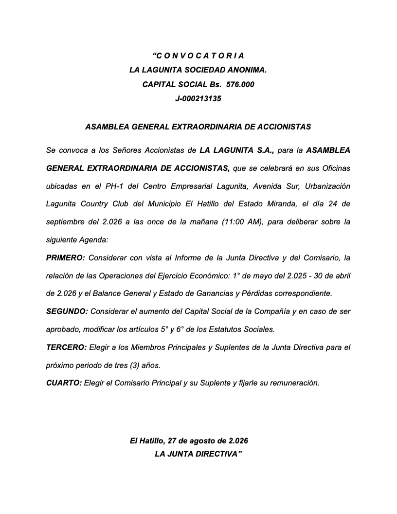convocatoria asamblea la lagunita